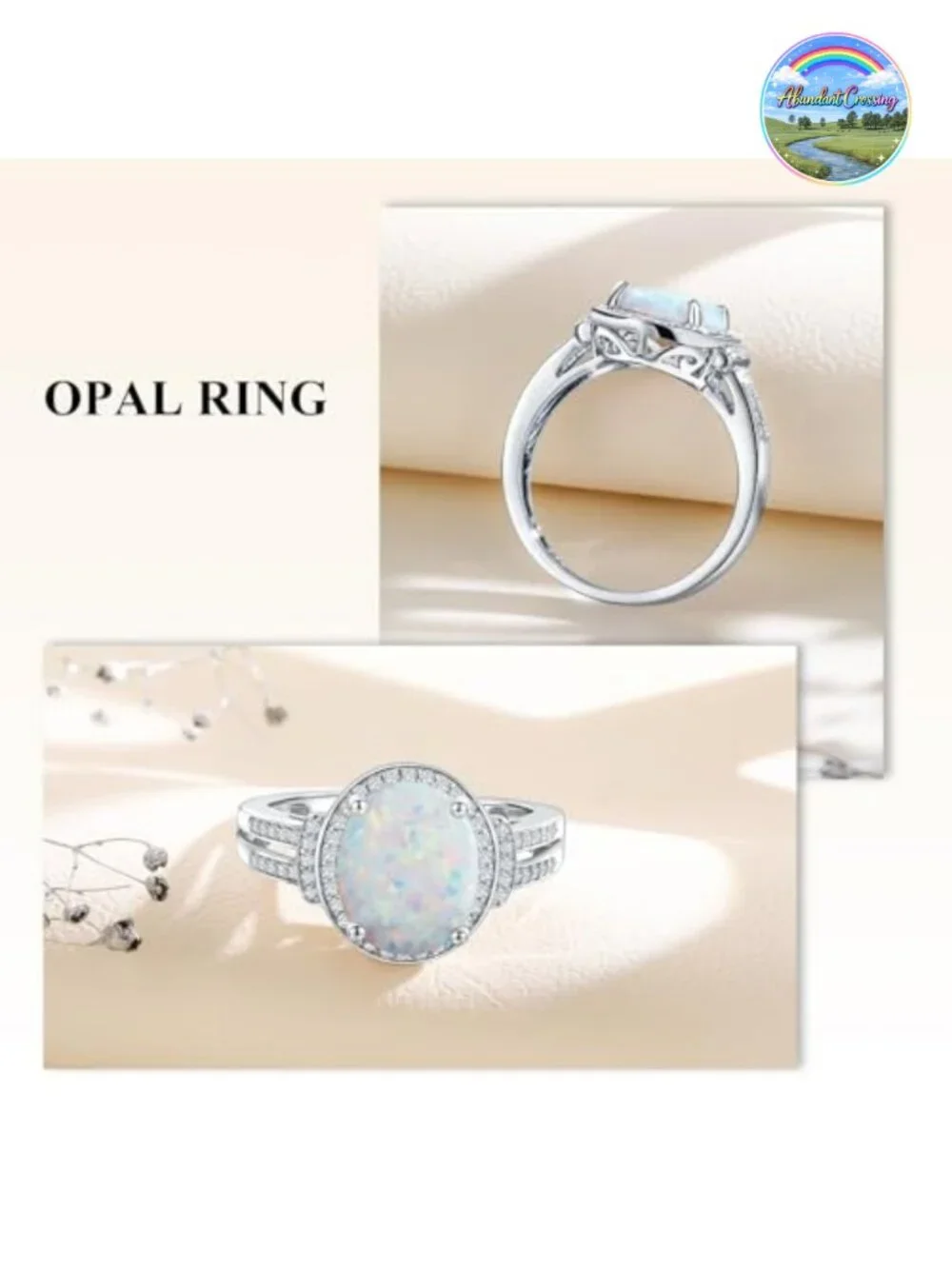 925 Sterling Silver 18k White Gold Plated Halo Engagement Ring, 5.5ct Oval Opal